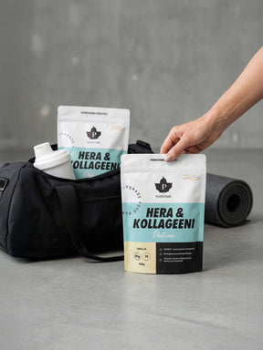 Salikassissa Puhdistamon Hera & Kollageeni Proteiinipussi ja Shaker