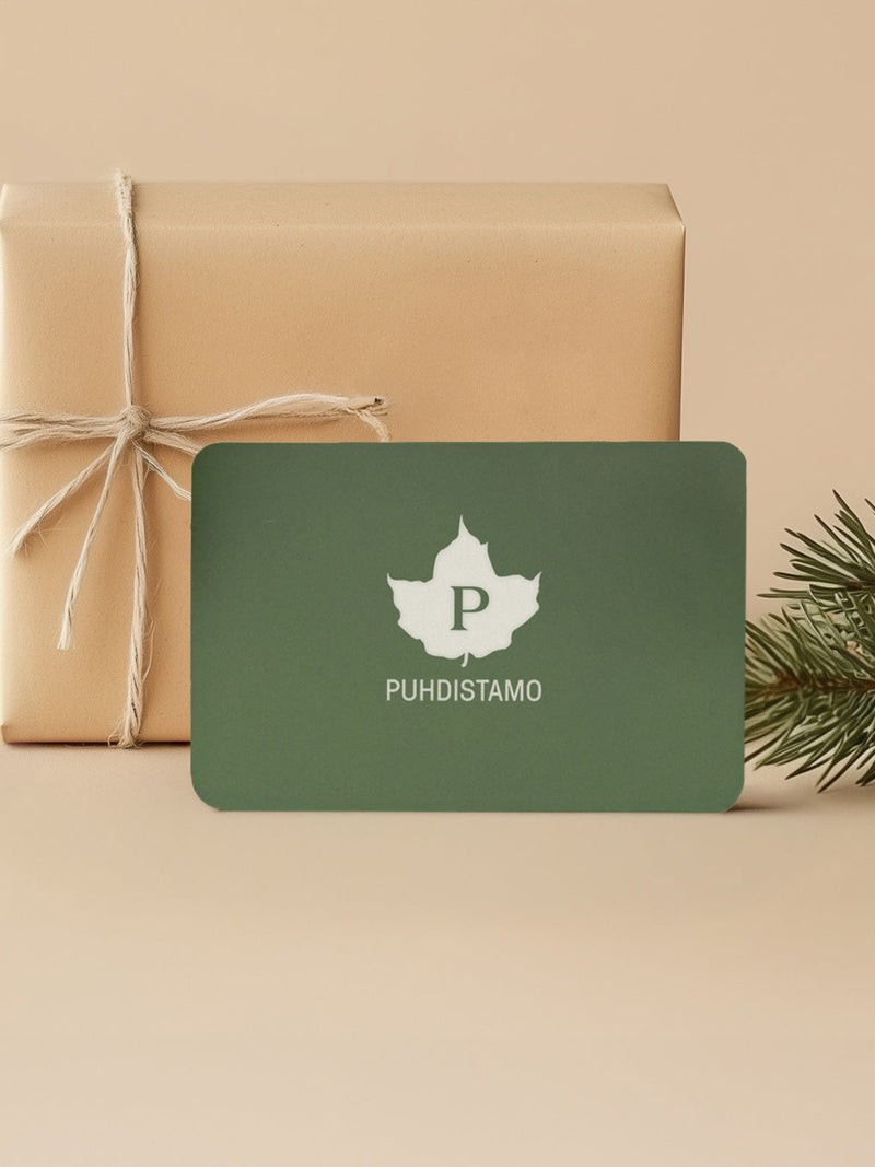 Puhdistamon lahjakortti ja havunoksa