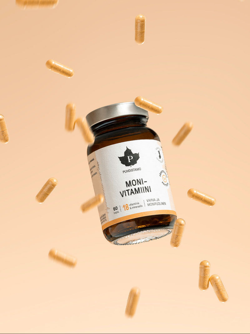 Puhdistamon Monivitamiini ja kapseleita
