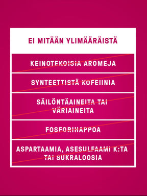 Puhdistamon Natural Energy Drink Raspberry Strong taulukko