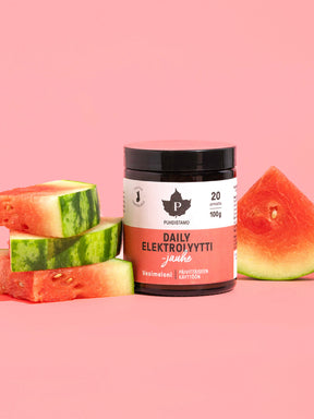 Puhdistamon Daily Elektrolyyttijauhe ja vesimeloja